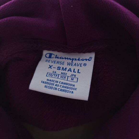 Champion Reverse Weave Purple Hooded Cropped Sweatshirt Womens XS - Picture 11 of 12